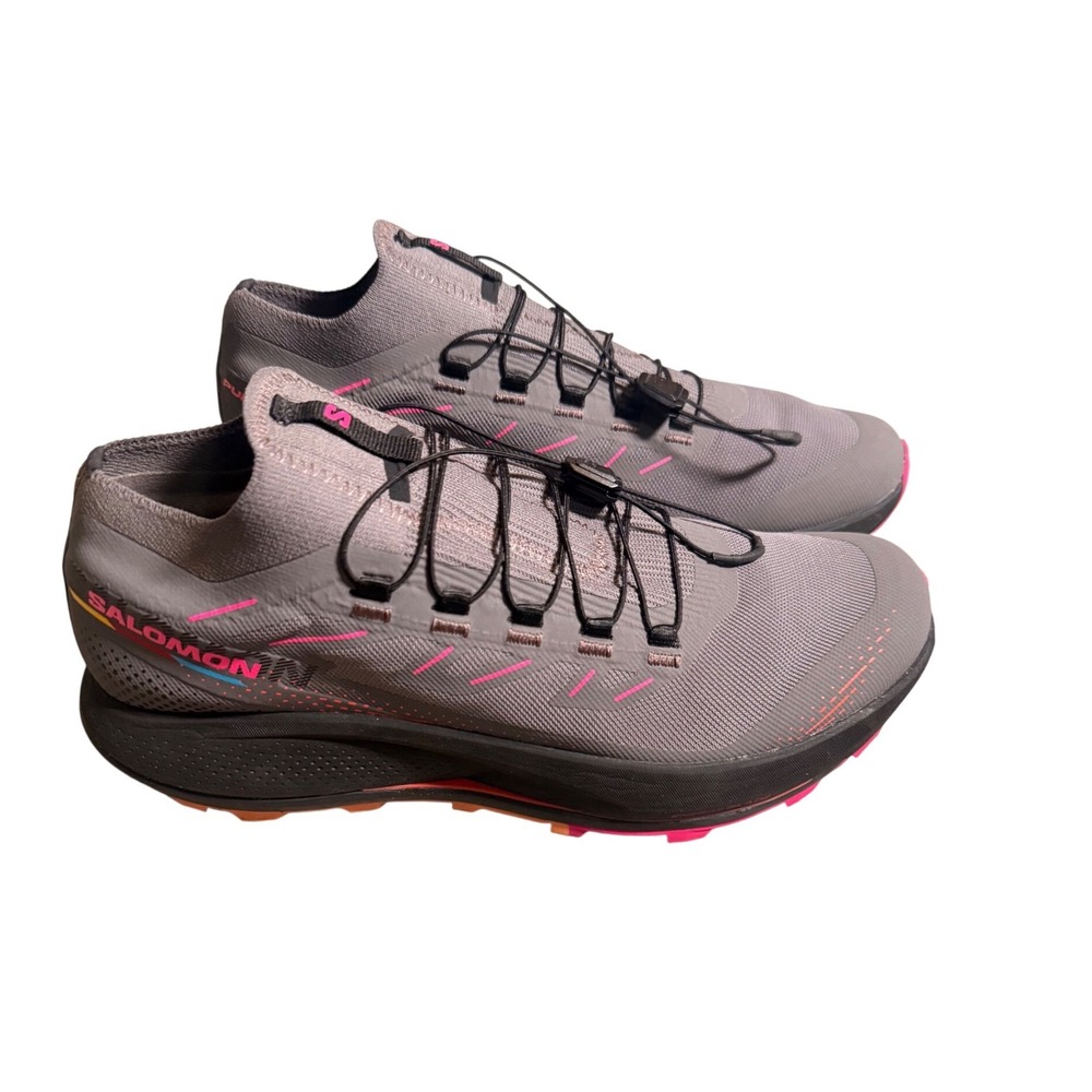 Salomon Pulsar Trail Pro Women Running Shoes Grey Pink Trail Sneakers 8.5